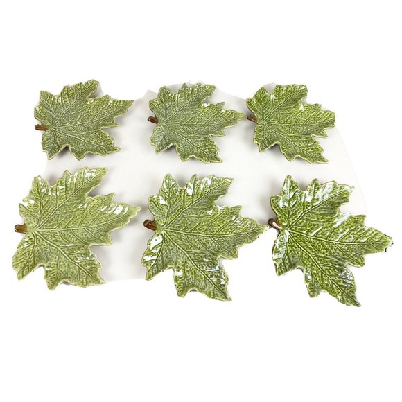CHRIS MADDEN Green Harvest Leaf Ceramic Plate Dish 9x9” Table Decor Lot Of 6-NEW - Picture 5 of 6
